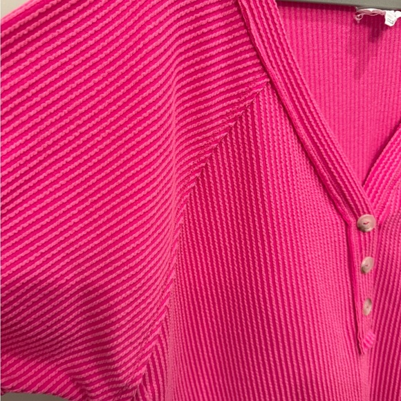 Pink Ribbed Button-Down Women's Top - Picture 2 of 4